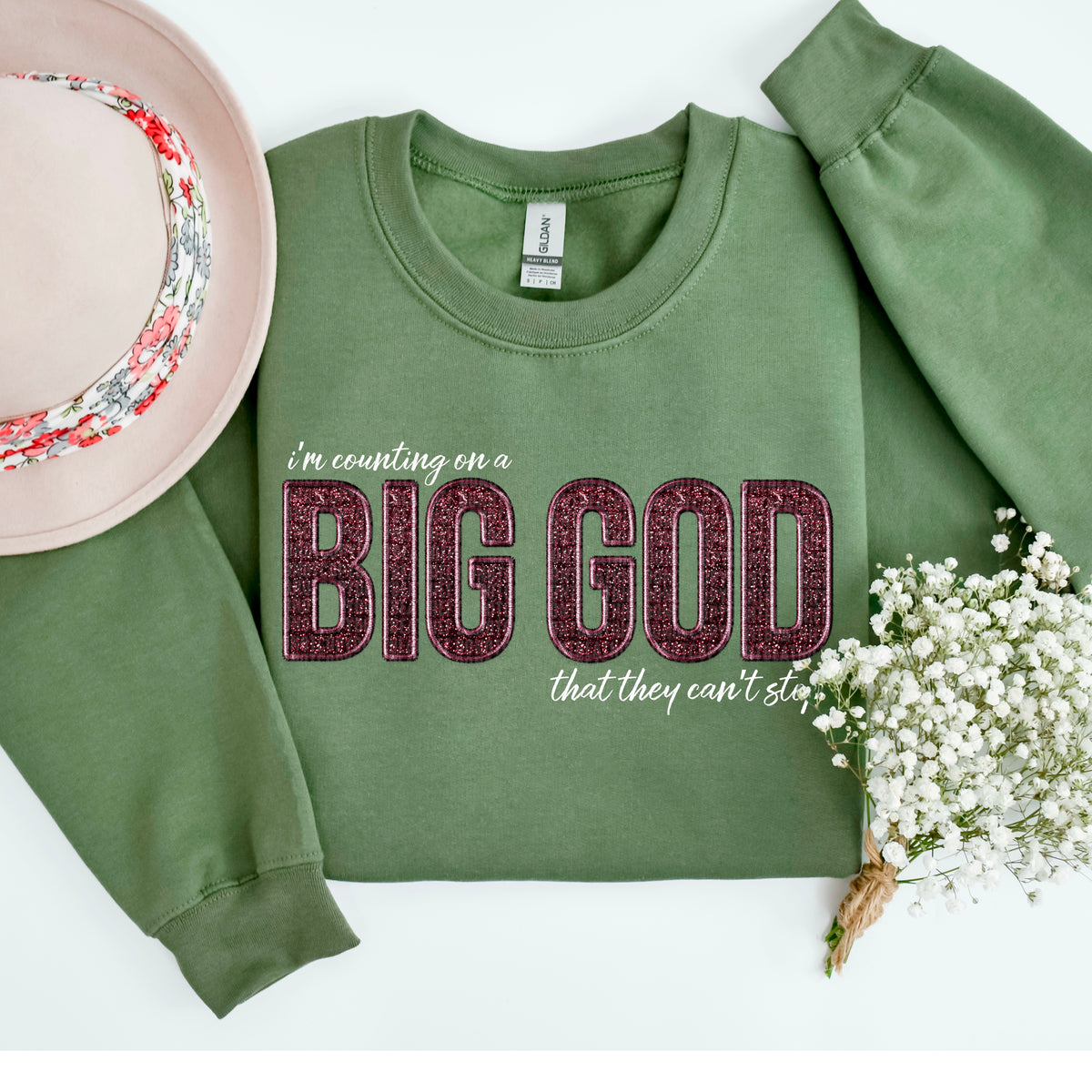 I’m counting on a big god maroon and white font 91627 DTF transfer