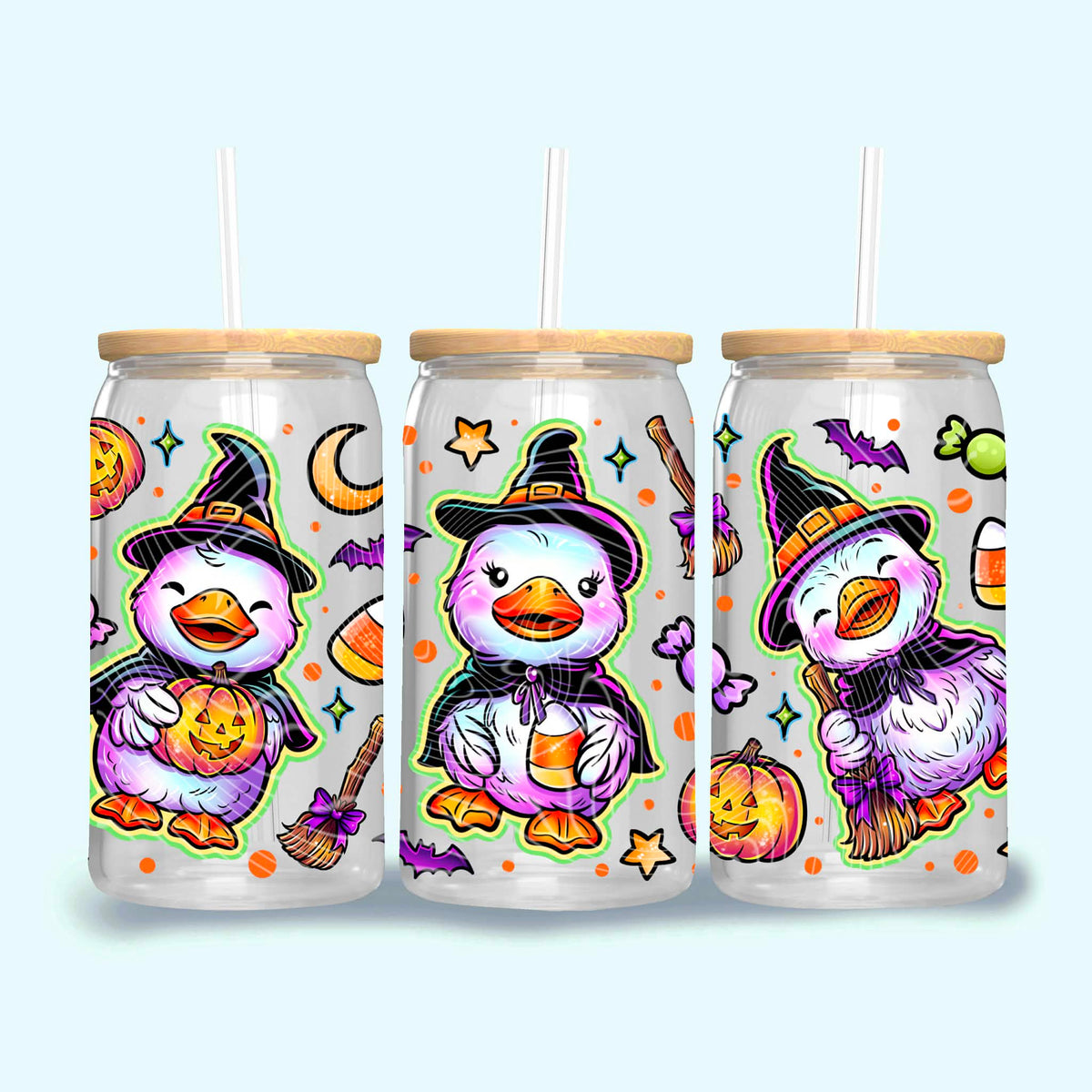 Duck with witch hat and pumpkins wrap (Gravitee) UV DTF WRAP