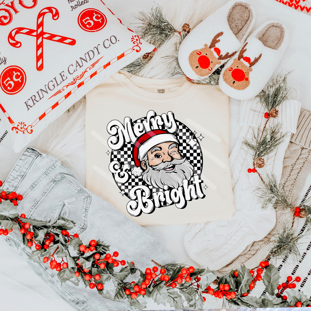 Merry And Bright Santa lighter skin tone (scarlow) 114316 DTF transfer