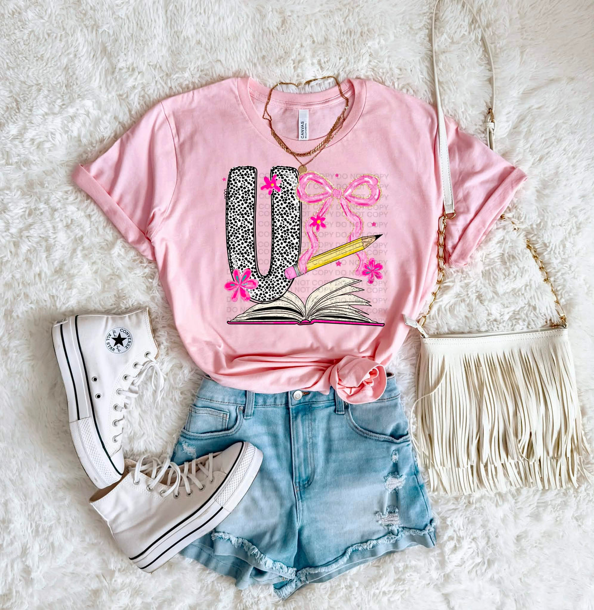 U with book pencil and bow (Scg) DTF Transfer