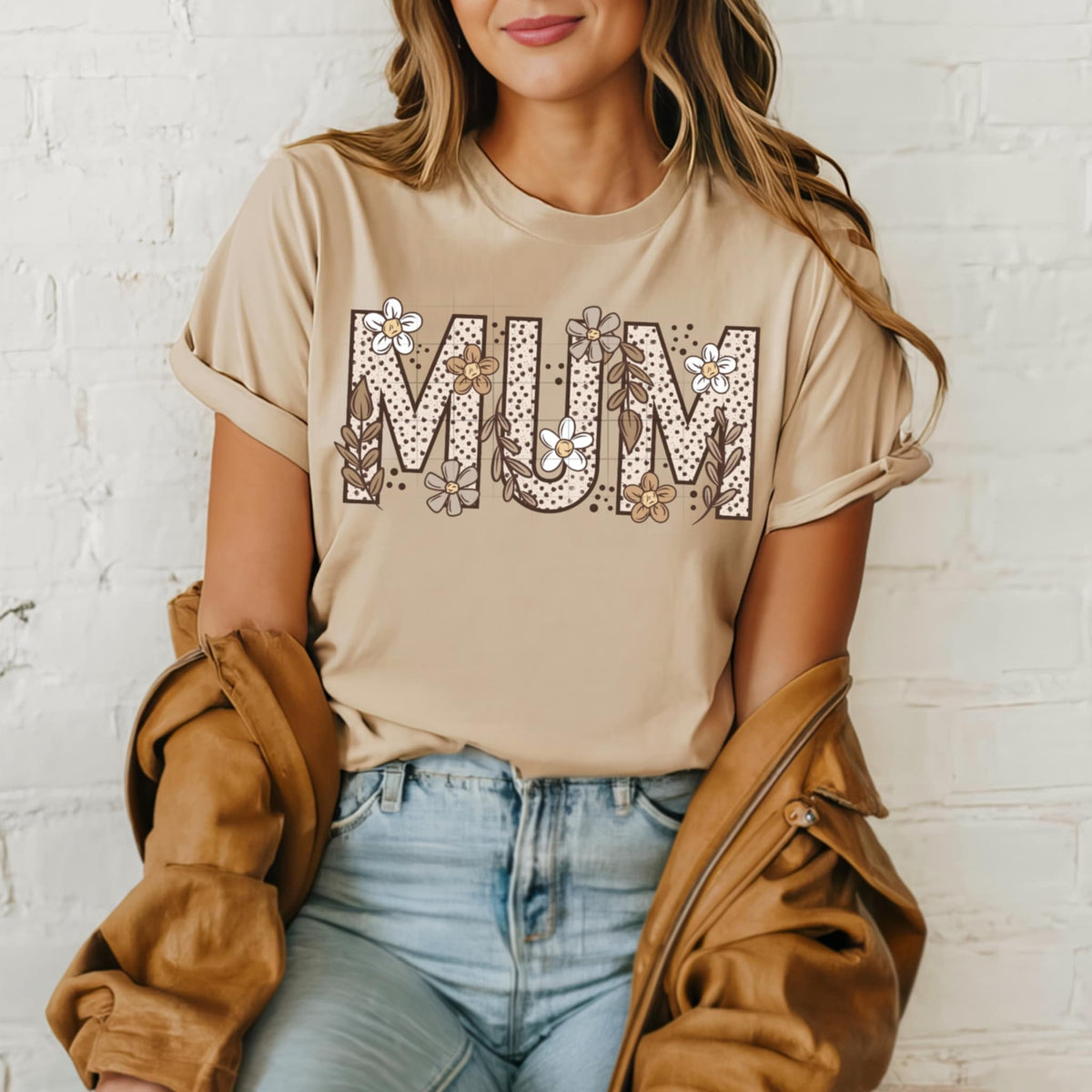 Mum beige floral (CSC) 92329 DTF transfer