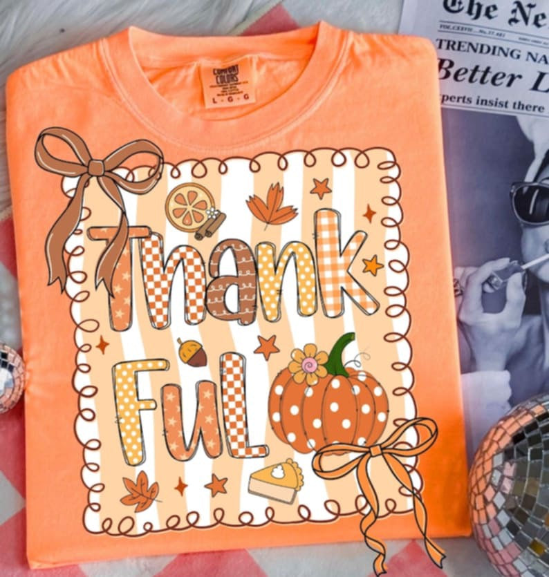 Thankful frame with pumpkin DTF transfers