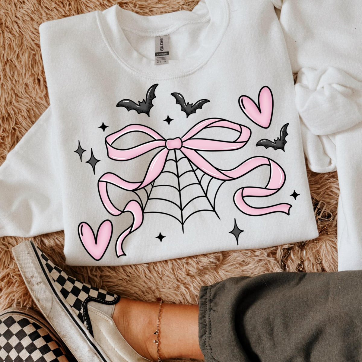 Pink bow with spider webs CMD Collage DTF transfer