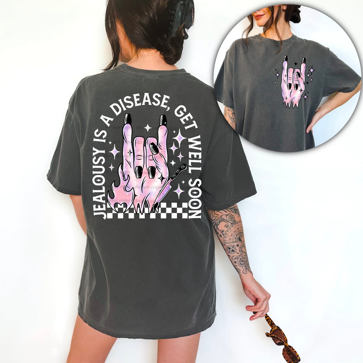 Jealousy is a disease white font FRONT ONLY (CSC) 65715 DTF transfer