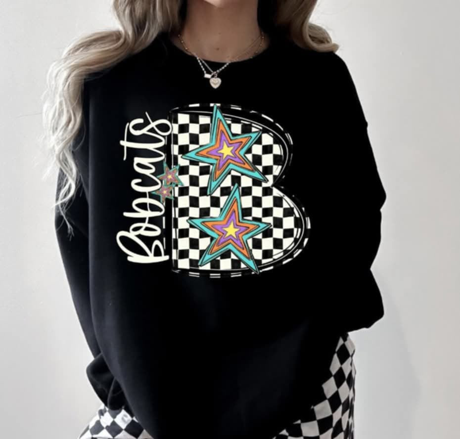 B bobcats checkered with stars (S&G) 87101 DTF transfer