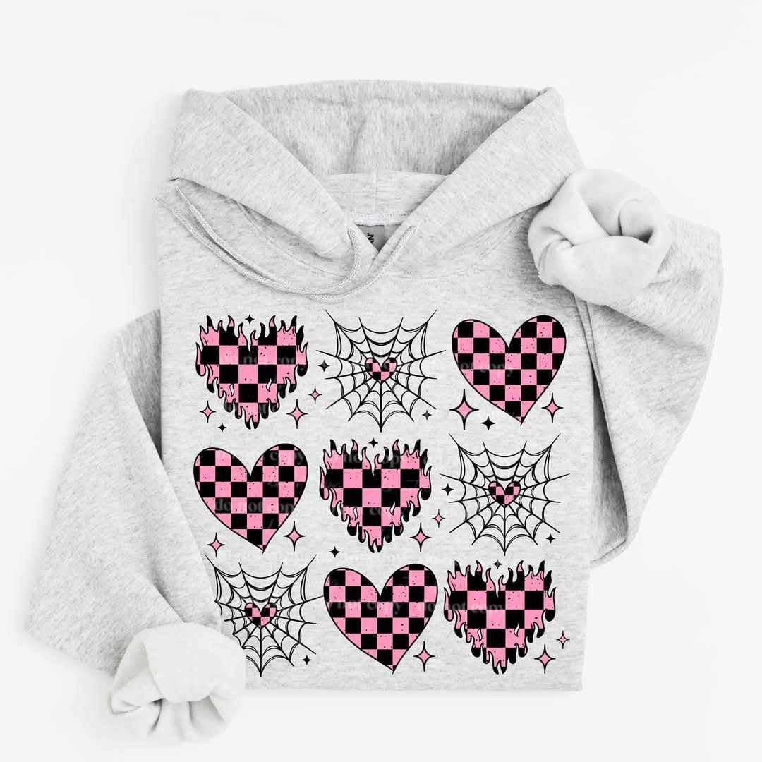 Black and pink checkered heart and webs collage (CSC) 73735 DTF transfer