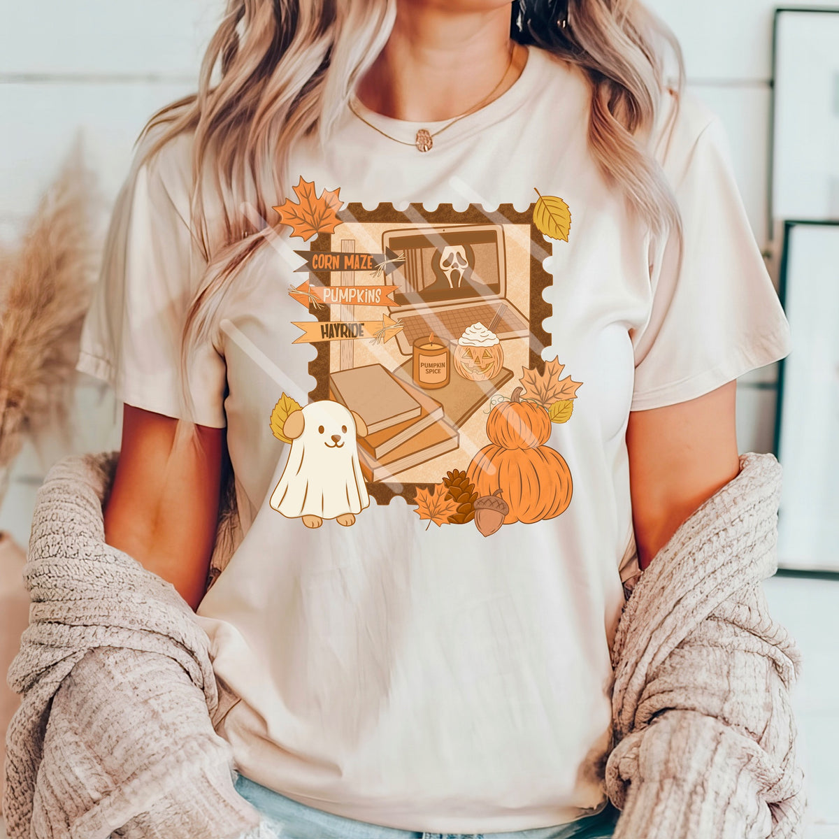 Fall Scene stamp with books and GF laptop Stamp 110550 DTF transfer