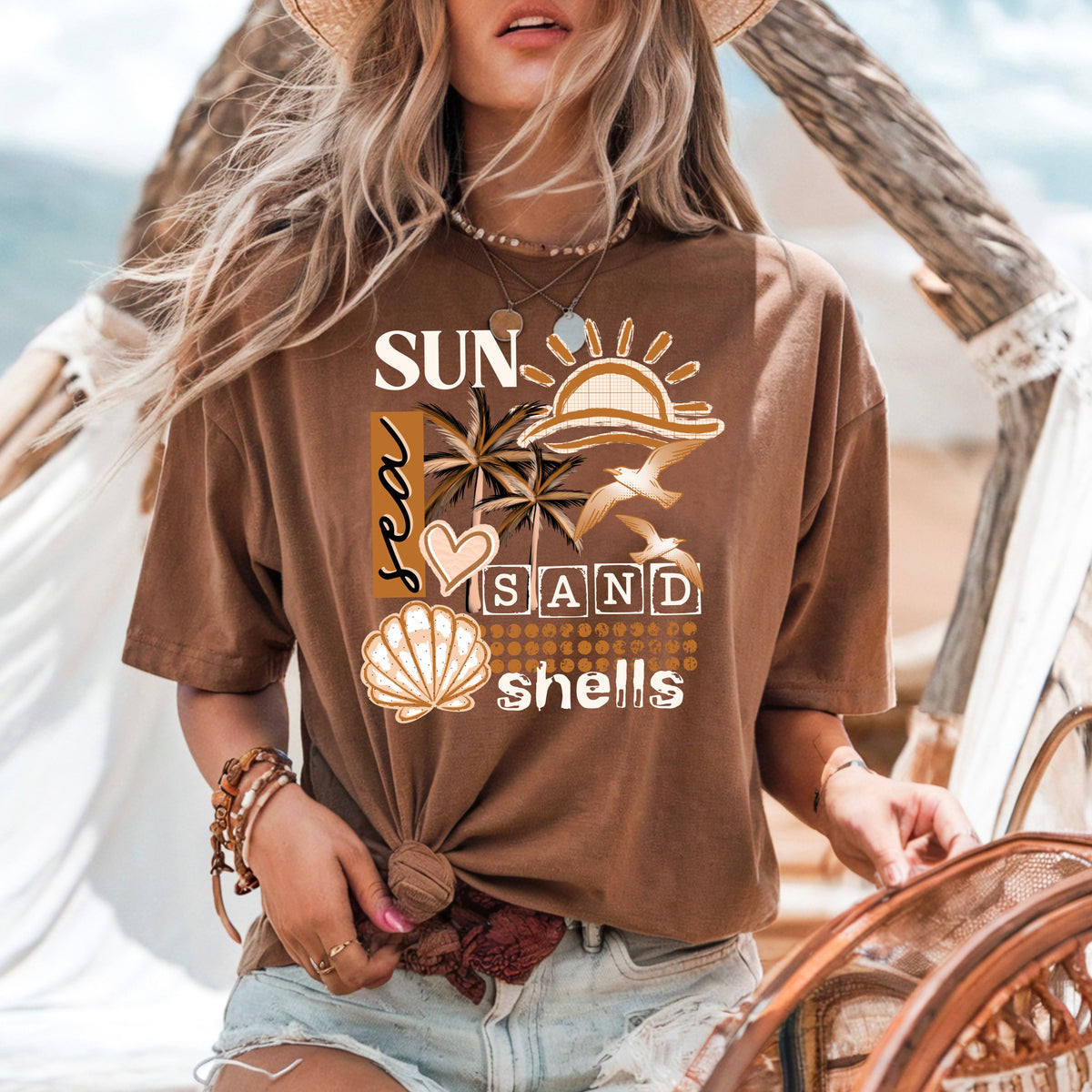Sun sea sand shells (white) (CSC) DTF Transfer