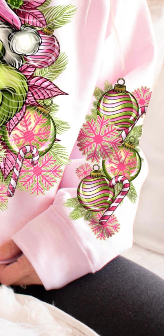 Green Guy Pink Hat With ornamanets SLEEVE AG DTF transfer