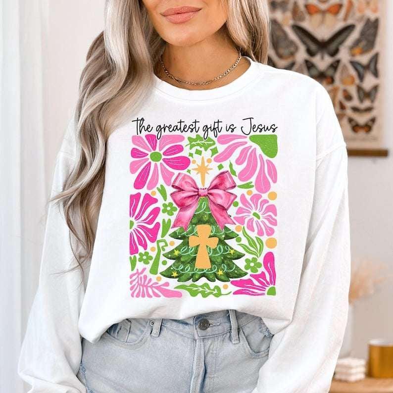 The greatest gift is Jesus rectangle black font 67908 DTF transfer