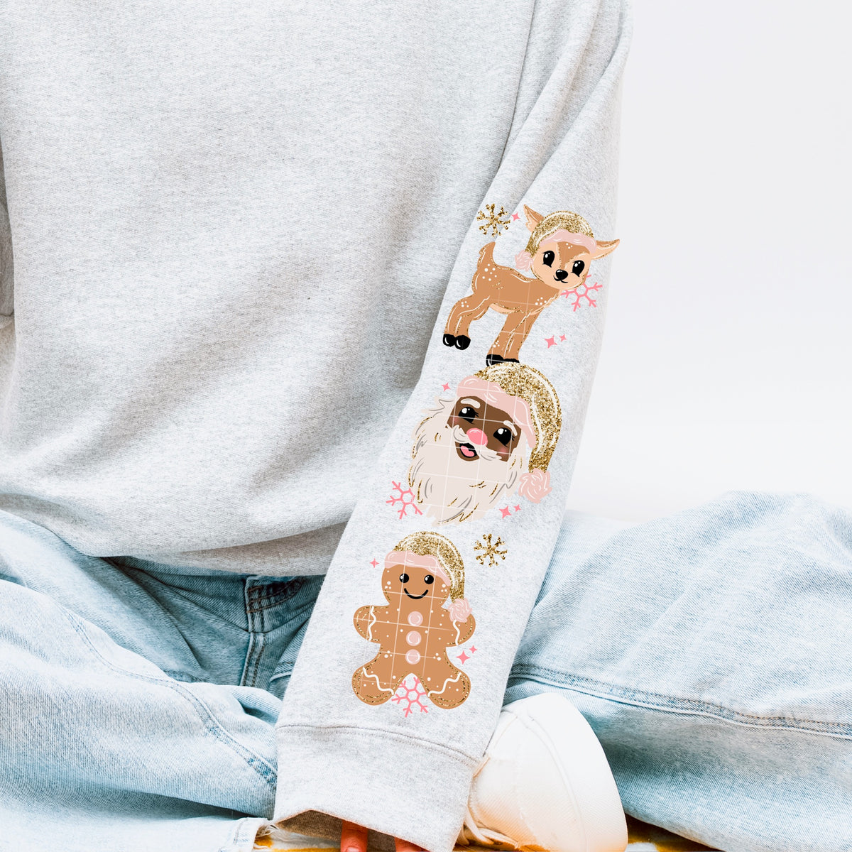 Glitter Santa, gingerbread, reindeer darker skin tone SLEEVE CSC DTF Transfer