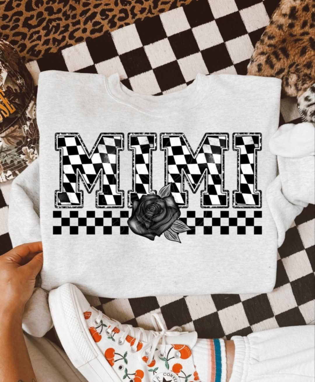 Mimi checkered with black rose (Unhinged) 99347 DTF transfer