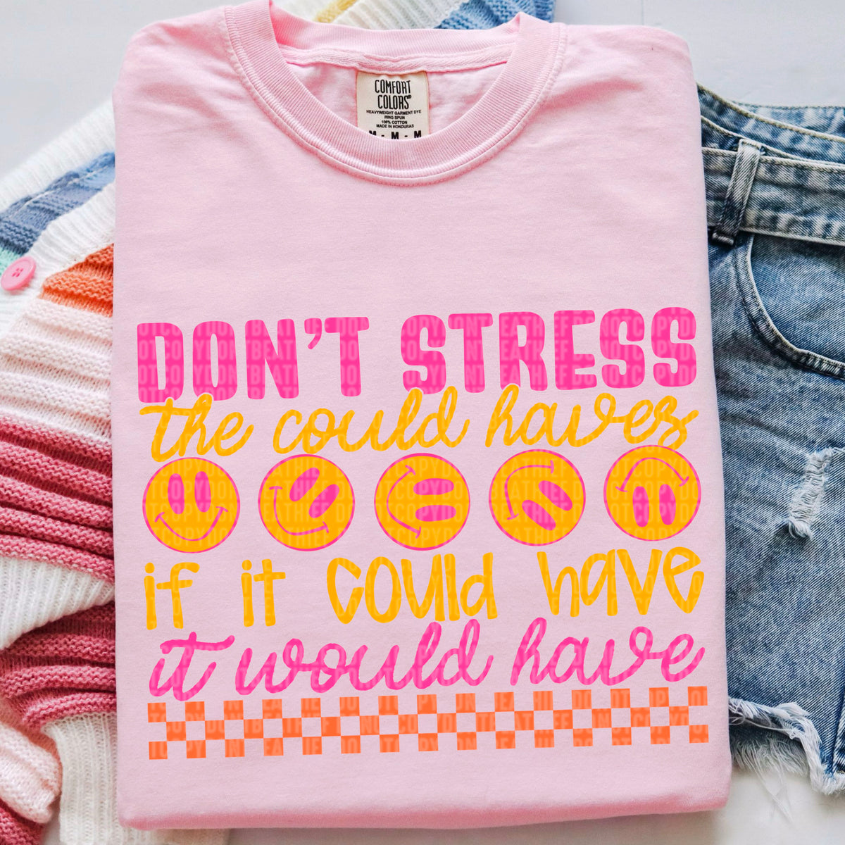 Don’t stress the could haves pink and yellow 97615 DTF transfer
