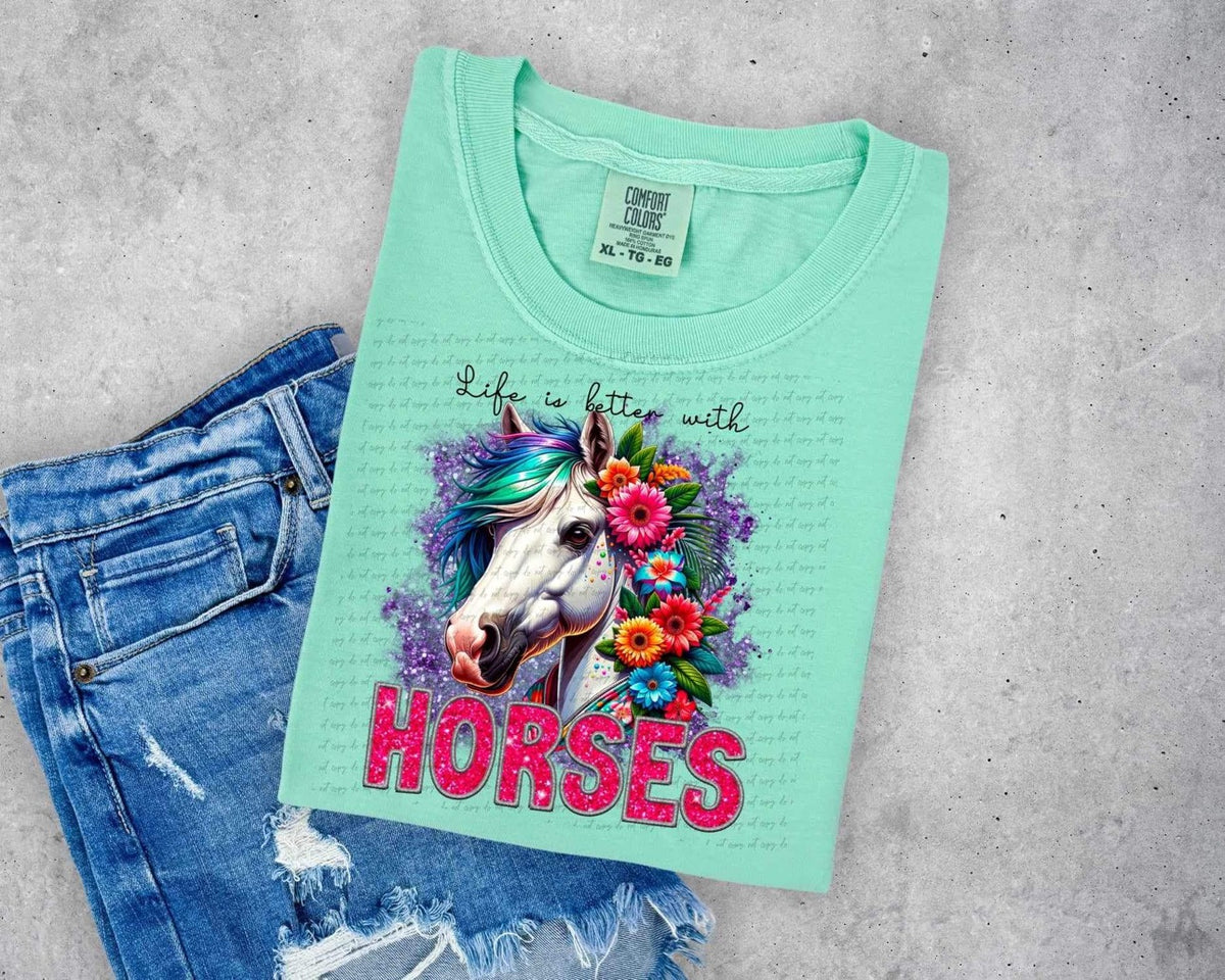 Life is better with horses 13886 DTF transfer