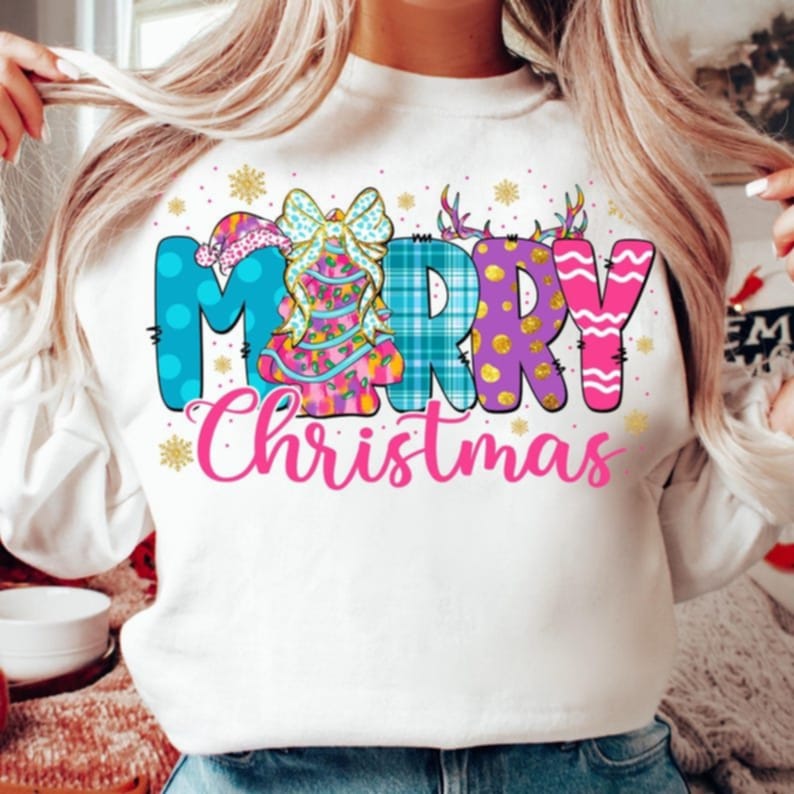 Merry Christmas with tree cake and polka dots 113178 DTF transfer