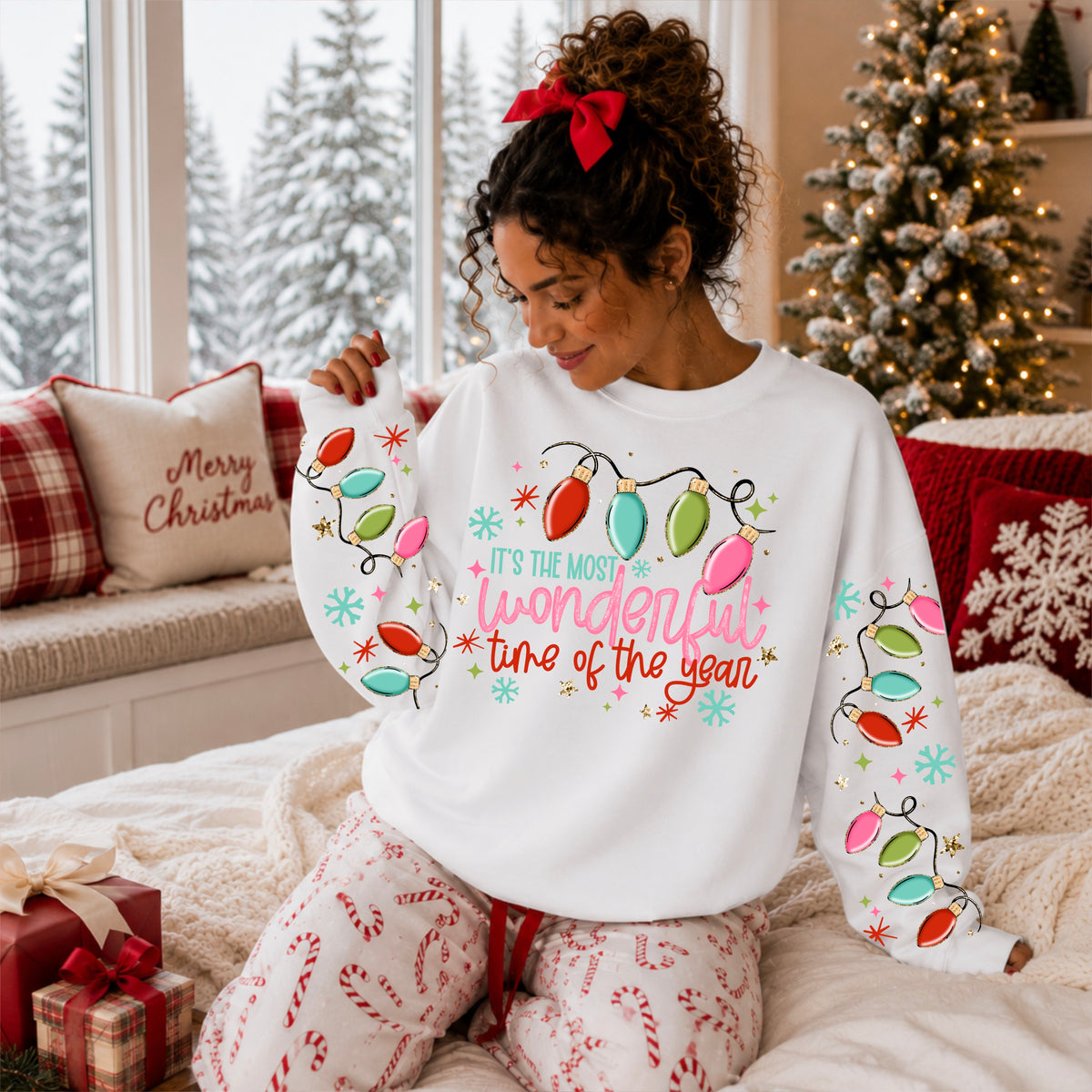 wonderful time of the year lights (set two sleeves) (csc) DTF Transfer