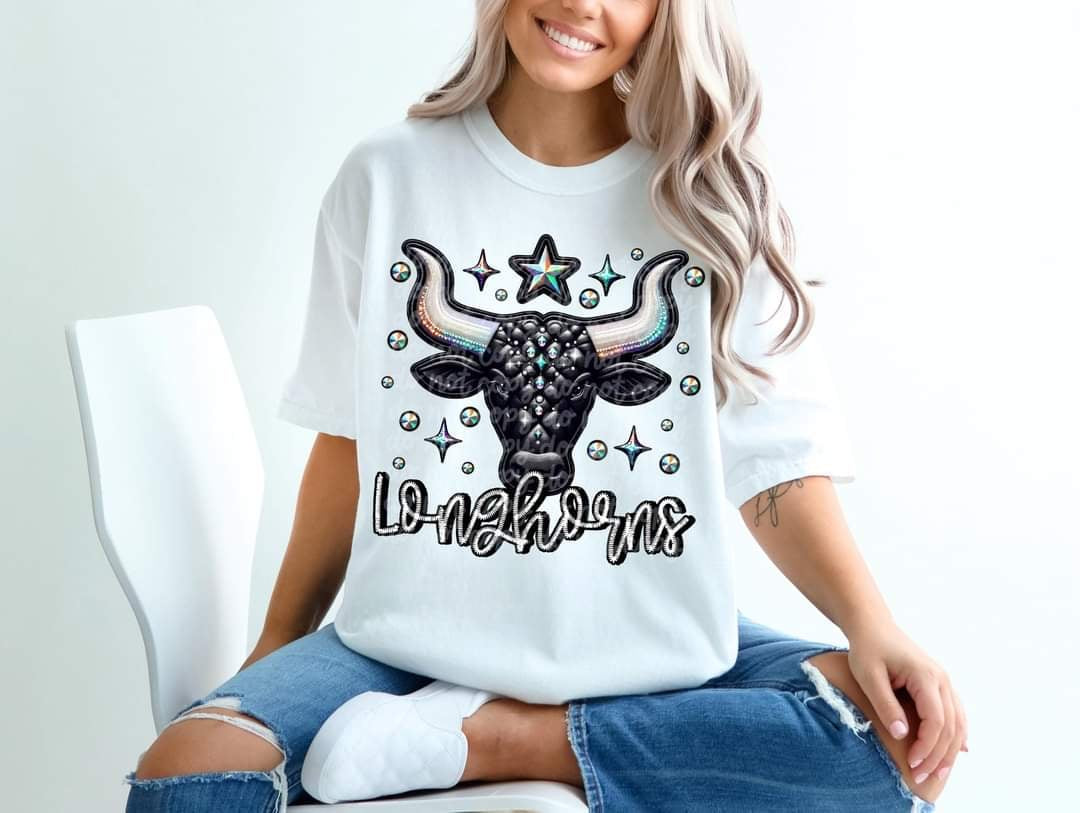 Longhorns bedazzled mascot 53601 DTF transfer
