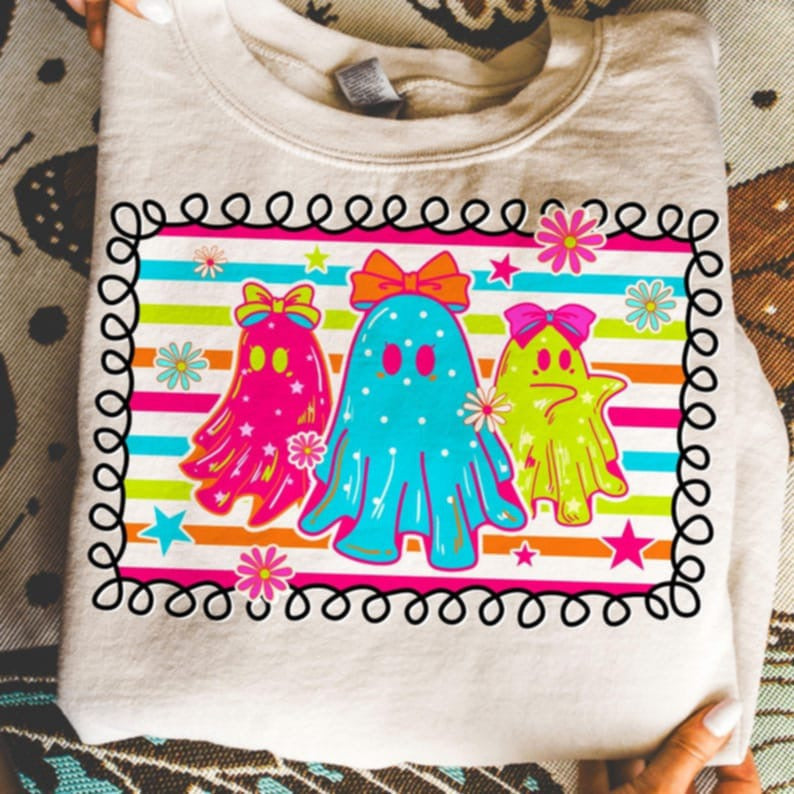 Neon Ghosts Doodle Frame DTF transfers
