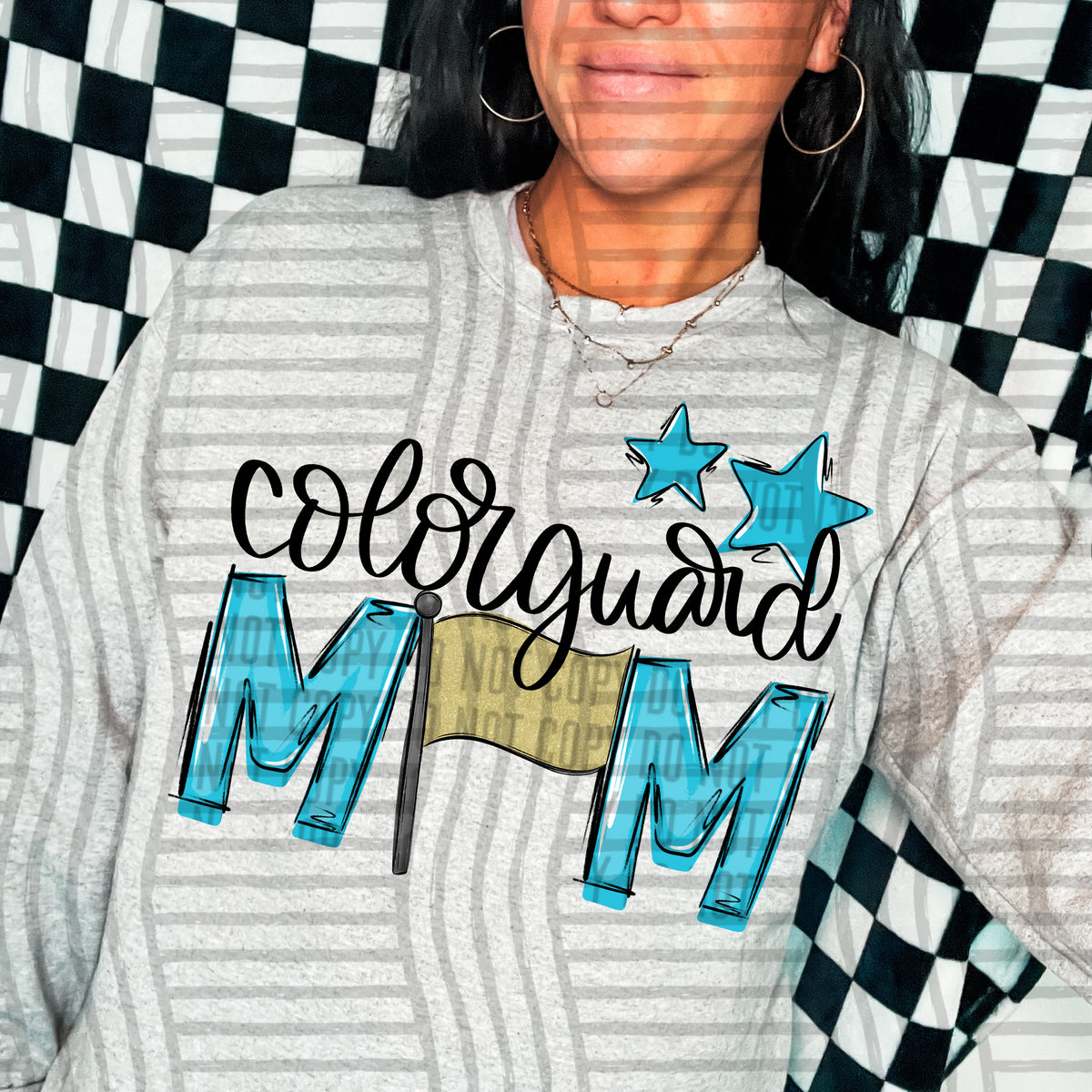 color guard mom gray bright blue stars (Caplinger) DTF transfer