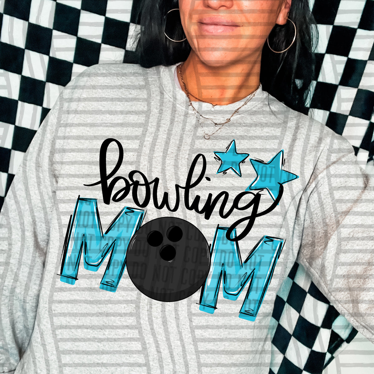 bowling mom bright blue stars (Caplinger) DTF transfer
