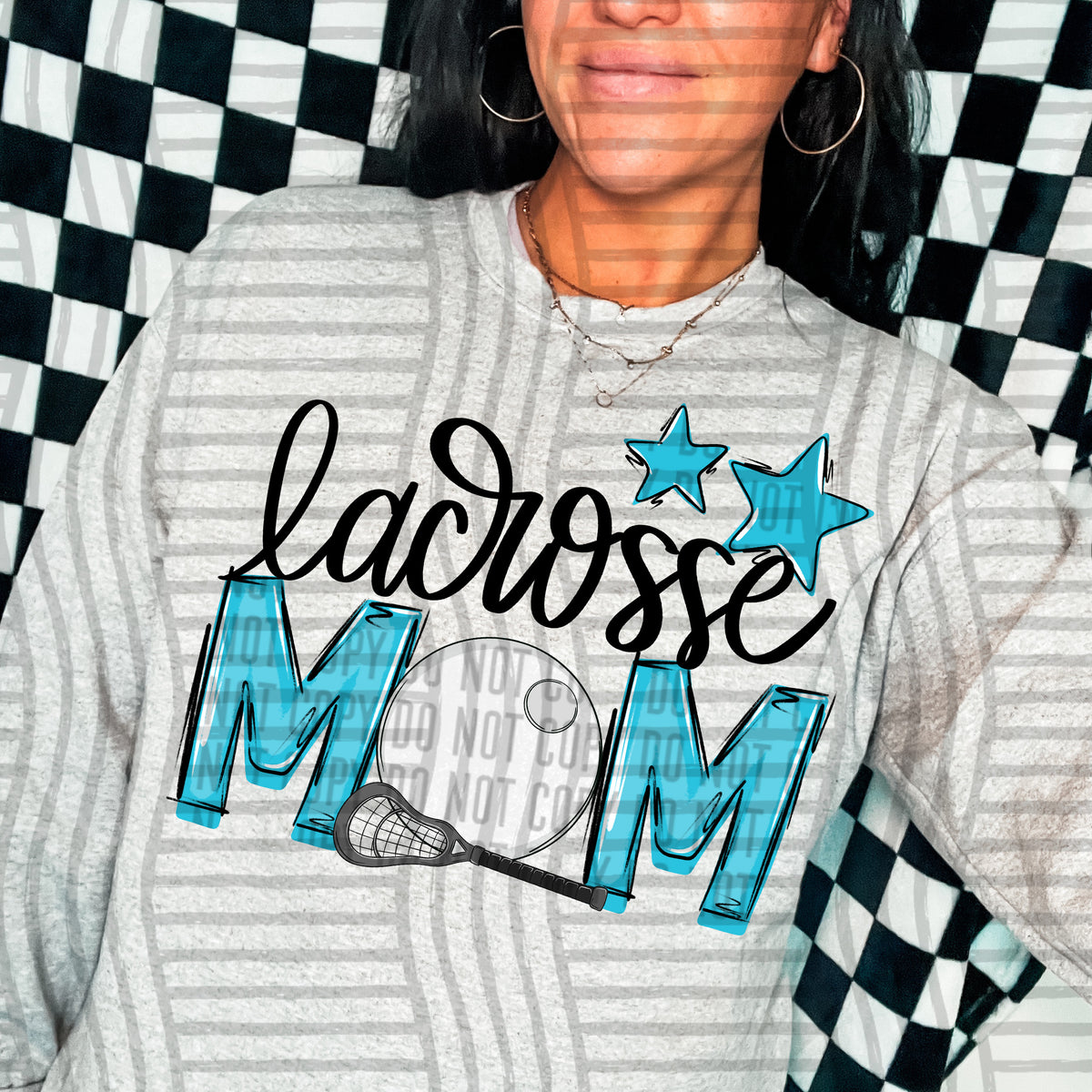 lacrosse mom bright blue stars (Caplinger) DTF transfer