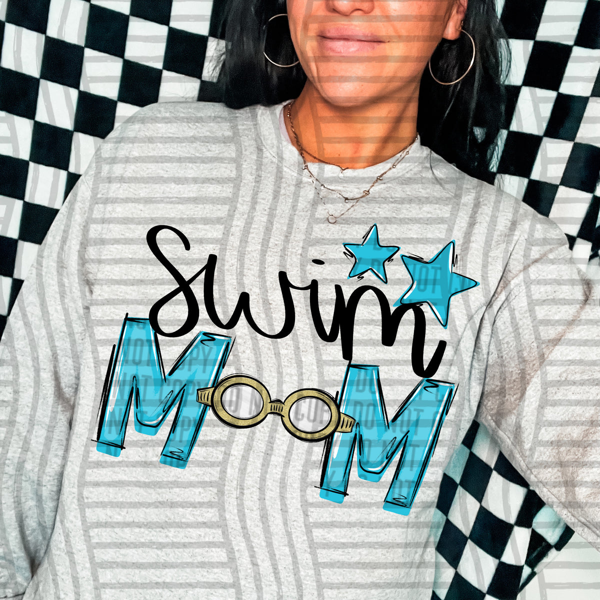 swim mom grey bright blue stars (caplinger) DTF transfer