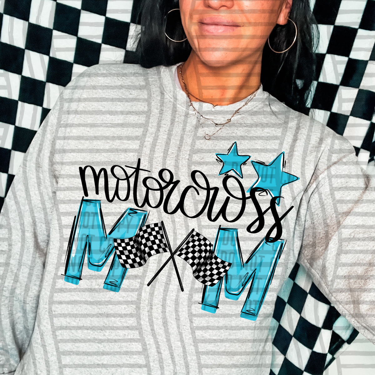 motorcross mom grey bright blue stars (caplinger) DTF transfer