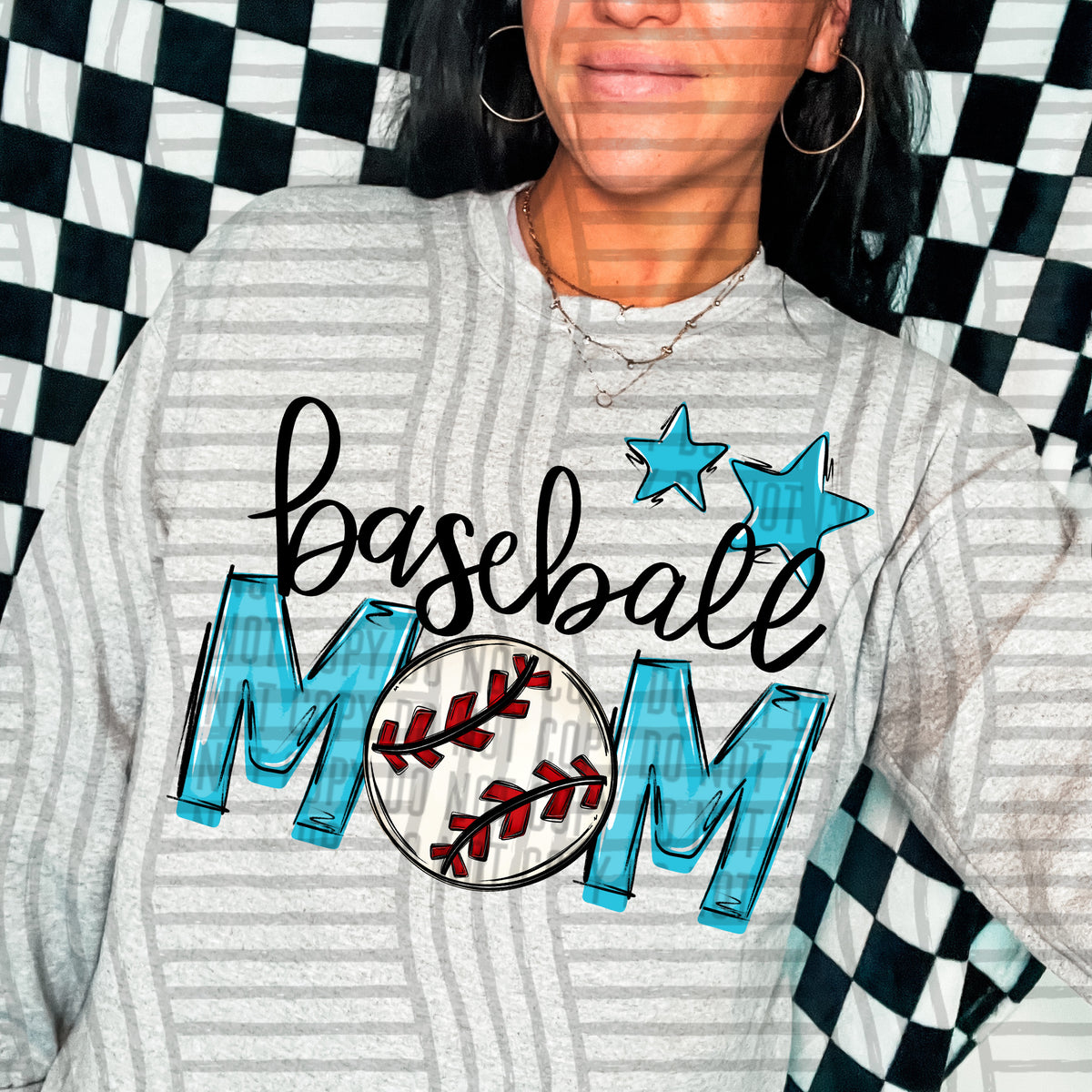 baseball mom bright blue stars (Caplinger) DTF transfer