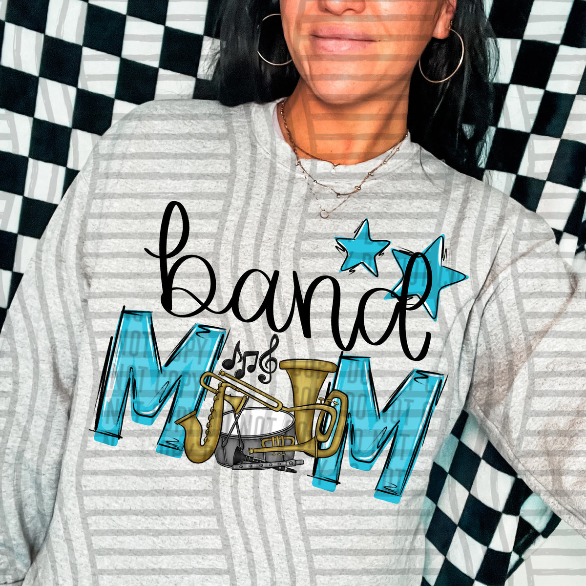 band mom gray bright blue stars (Caplinger) DTF transfer