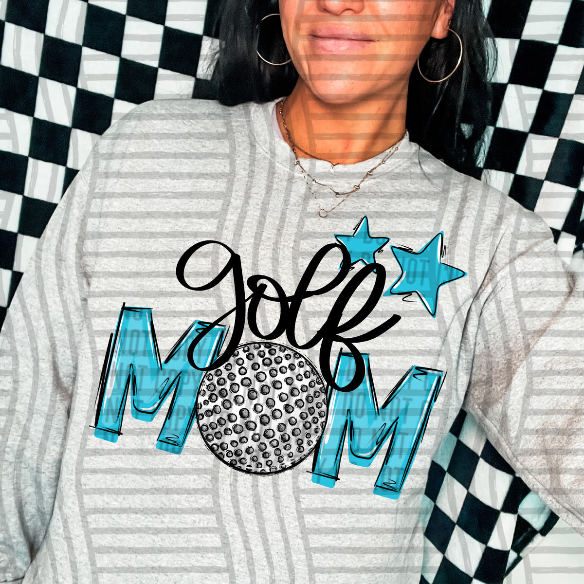 golf mom gray bright blue stars (Caplinger) DTF transfer