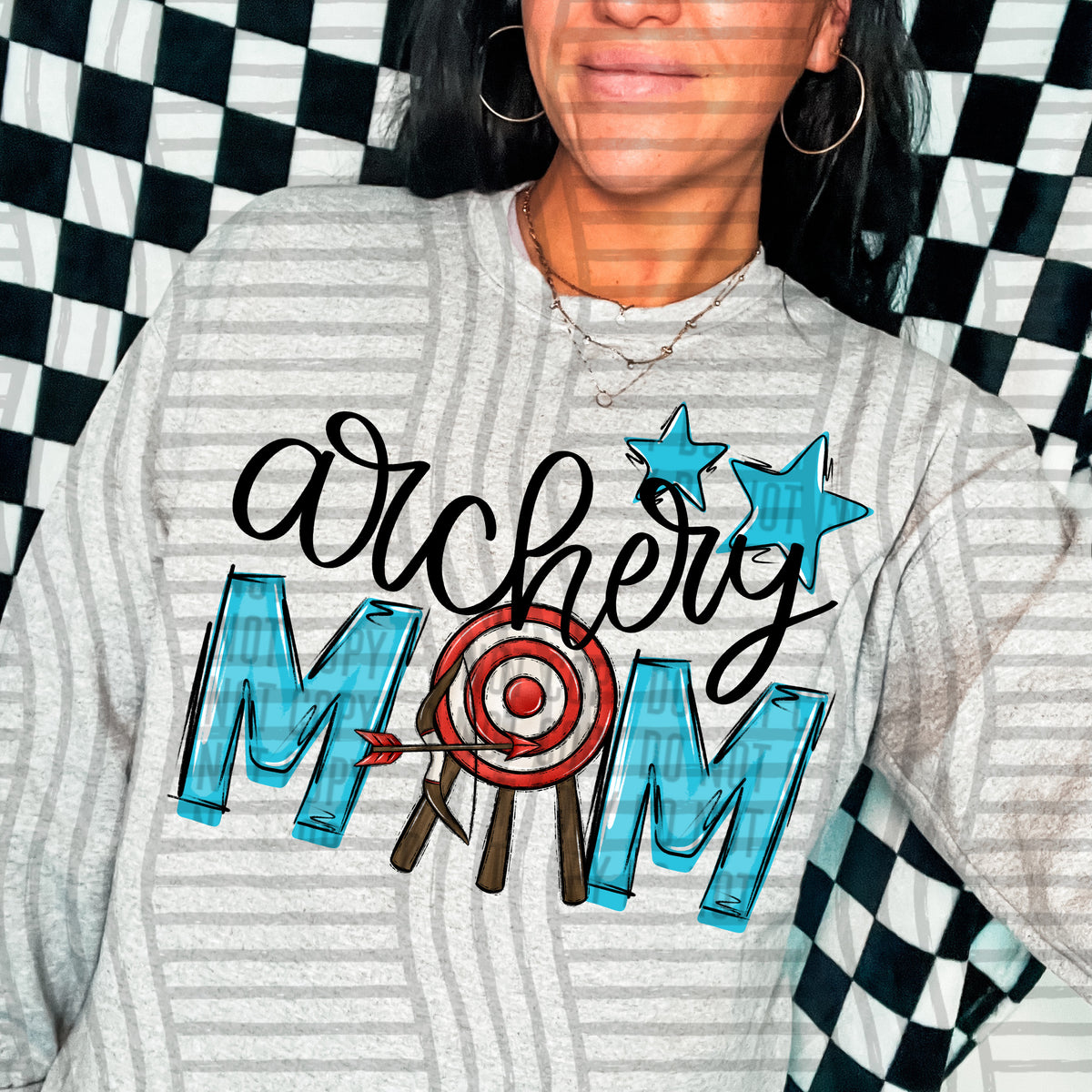 archery mom bright blue stars (Caplinger) DTF transfer