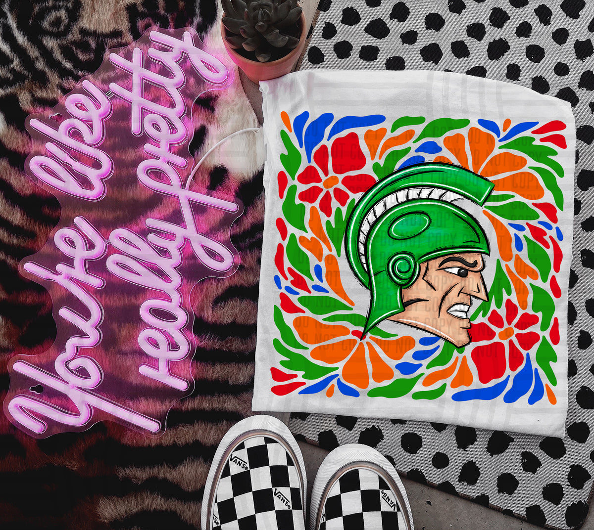 Green Trojan Retro Floral (Caplinger) 101115 DTF transfer