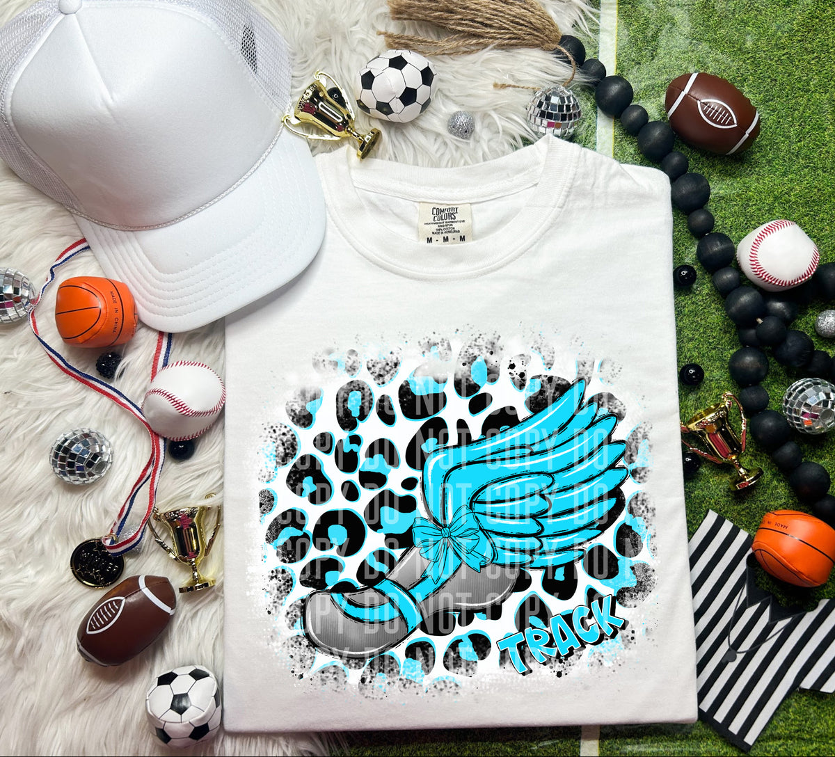 Track Shoe Leopard Background Light Blue (Caplinger) DTF transfer