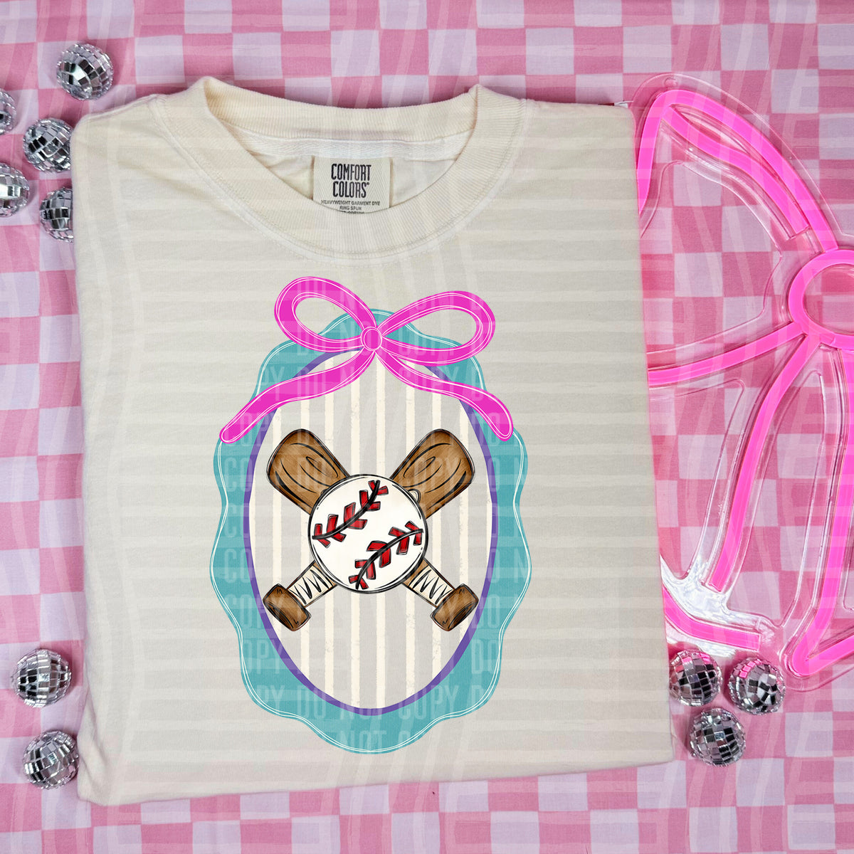 Baseball frame pink bow (Caplinger) DTF Transfer