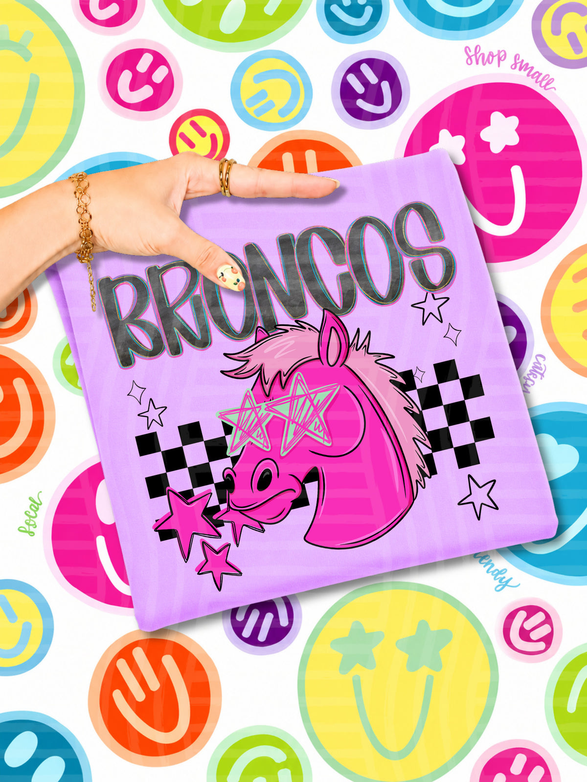 pink broncos starry eyed checks (CAPLINGER) DTF Transfer