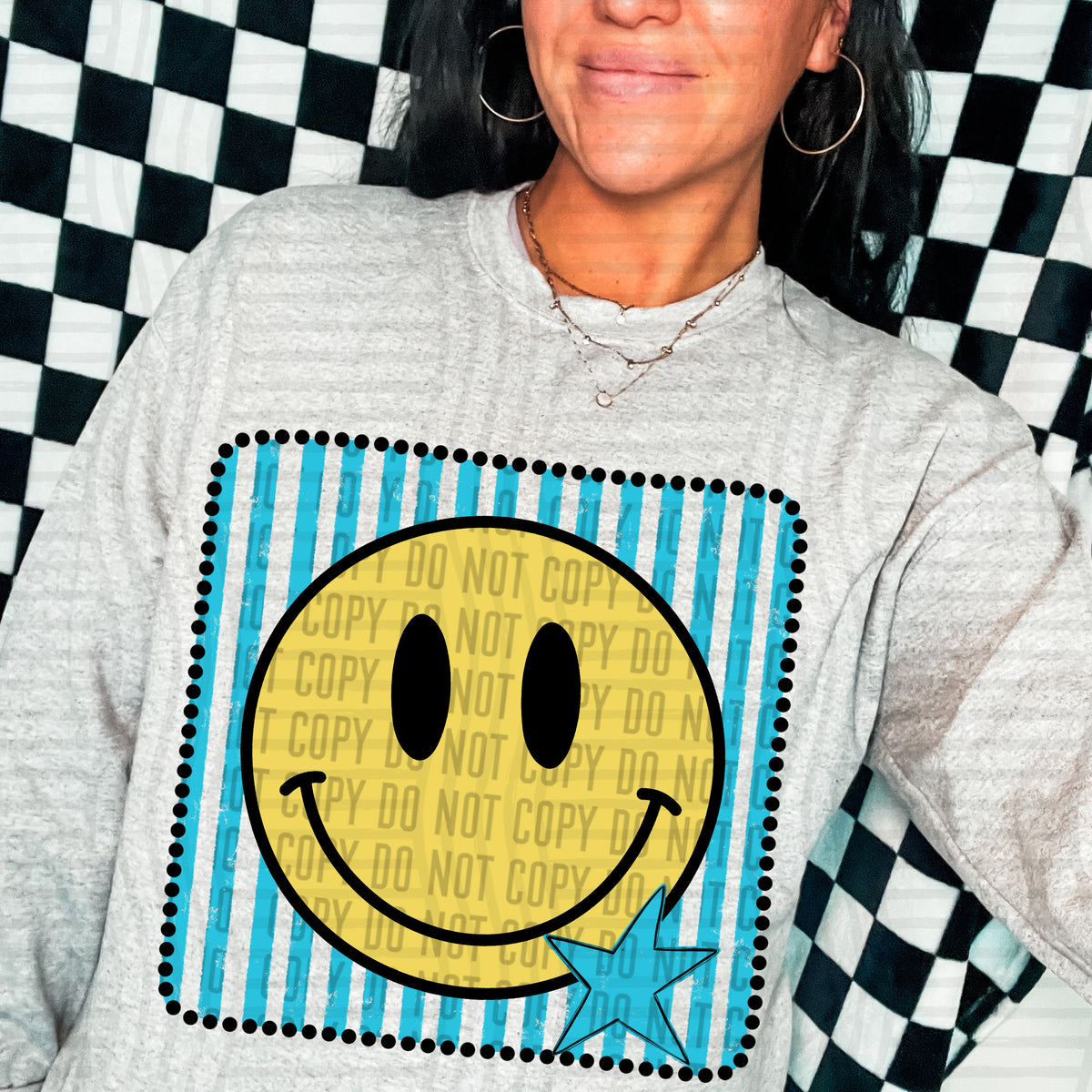 Smiley bright blue striped frame (Caplinger) DTF transfer