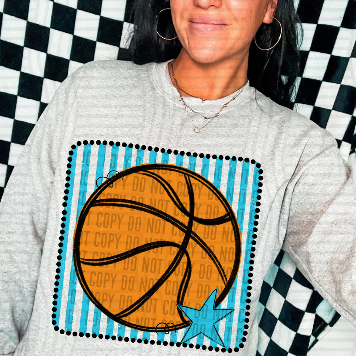 Basketball bright blue striped frame (Caplinger) DTF transfer