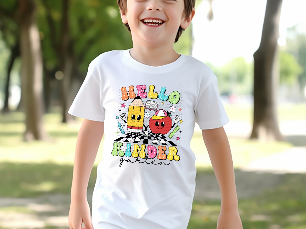Hello kindergarten pencil apple DTF transfer