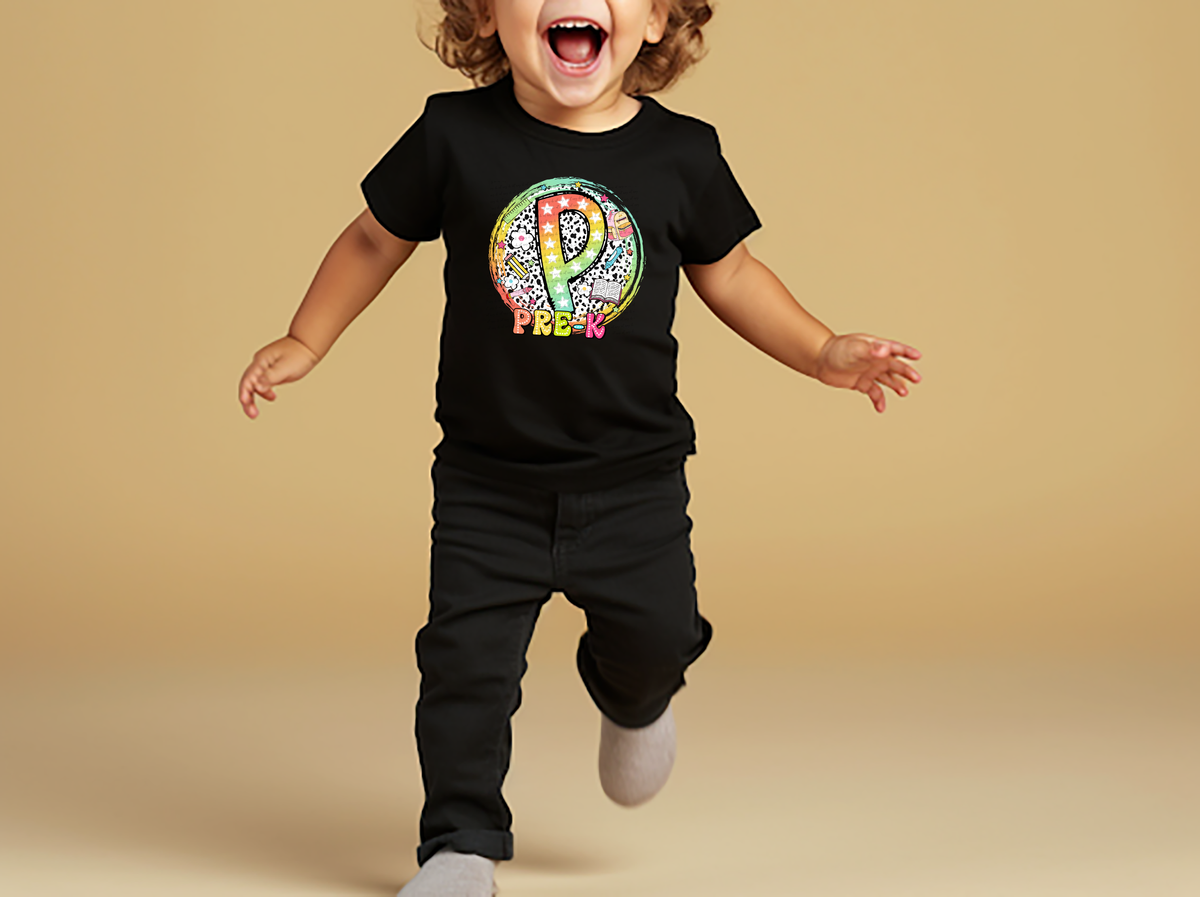 P Pre-k circle dalmatian DTF transfer