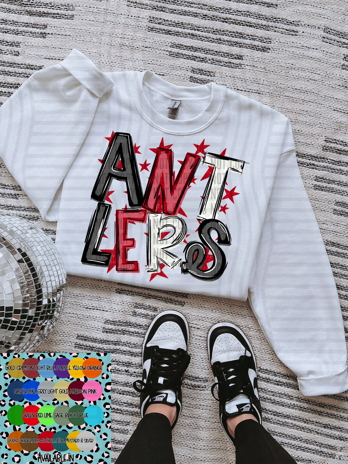 antlers black white and red with red stars (Caplinger) DTF Transfer