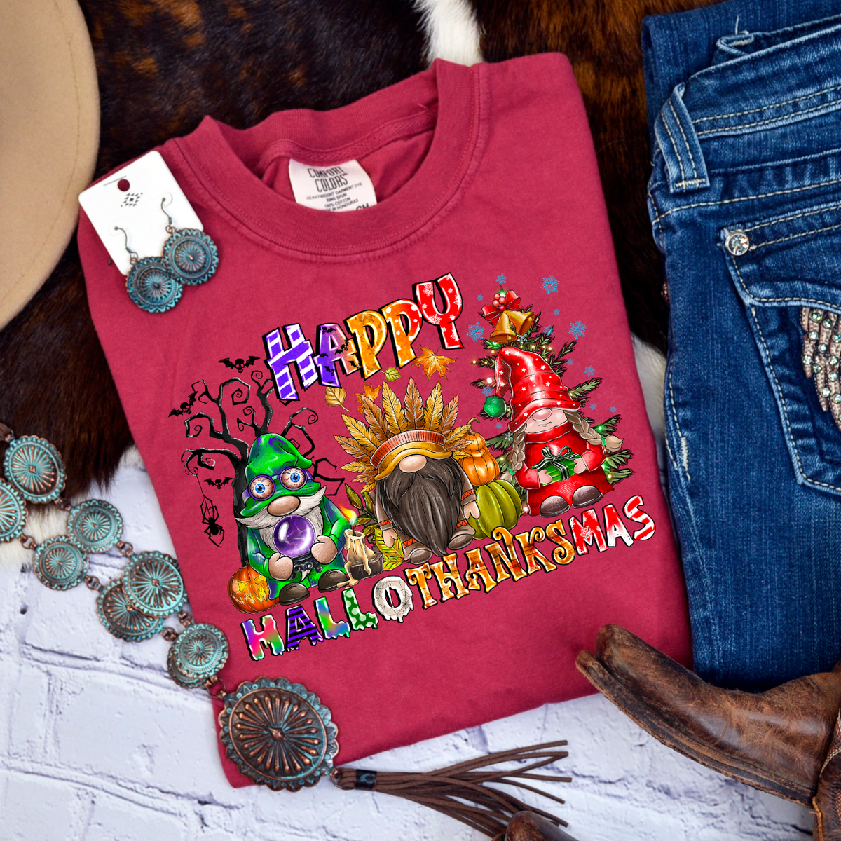 Happy HalloThanksMas gnomes (RD) DTF Transfe