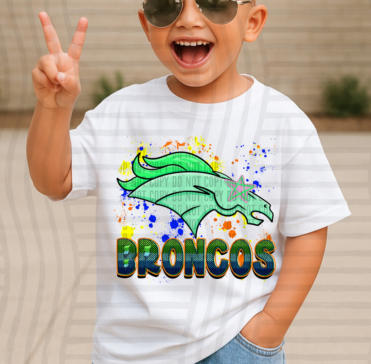 broncos paint splatter boy blue green and yellow (Caplinger) DTF Transfer