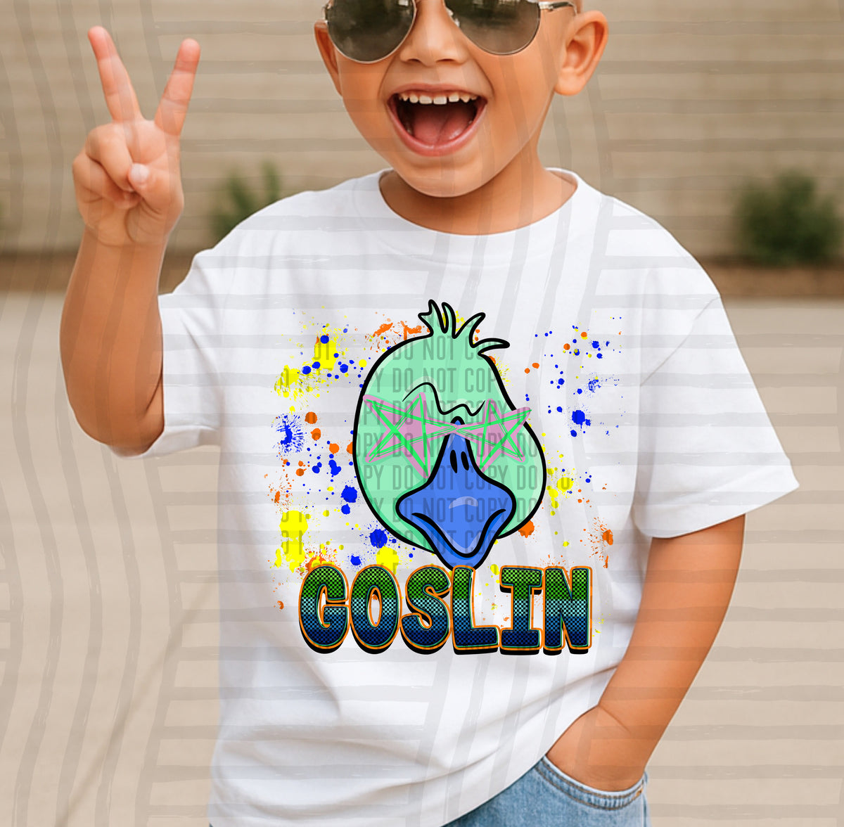 goslin paint splatter boy blue green and yellow (Caplinger) DTF Transfer