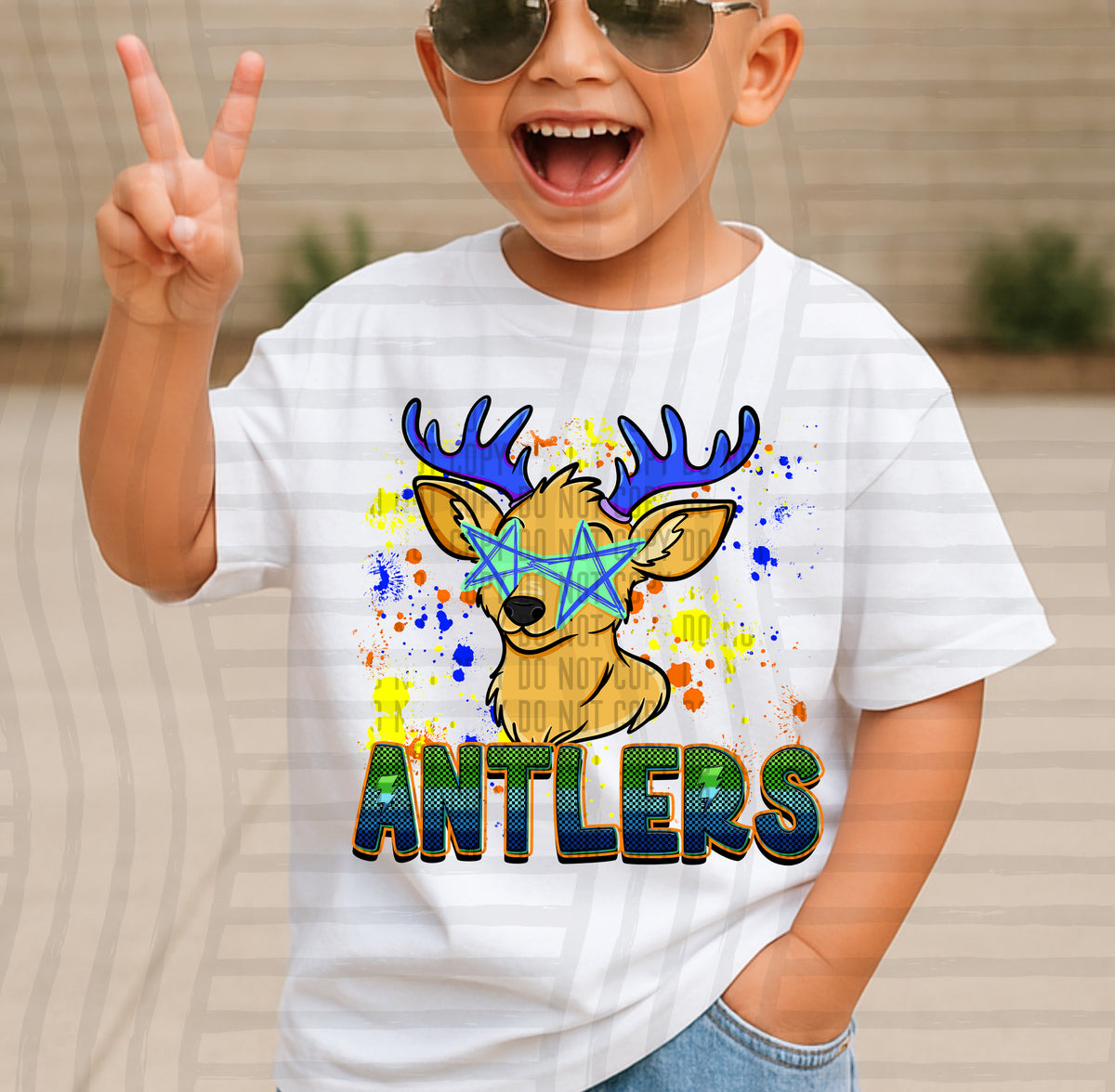 antlers paint splatter boy blue green and yellow (Caplinger) DTF Transfer