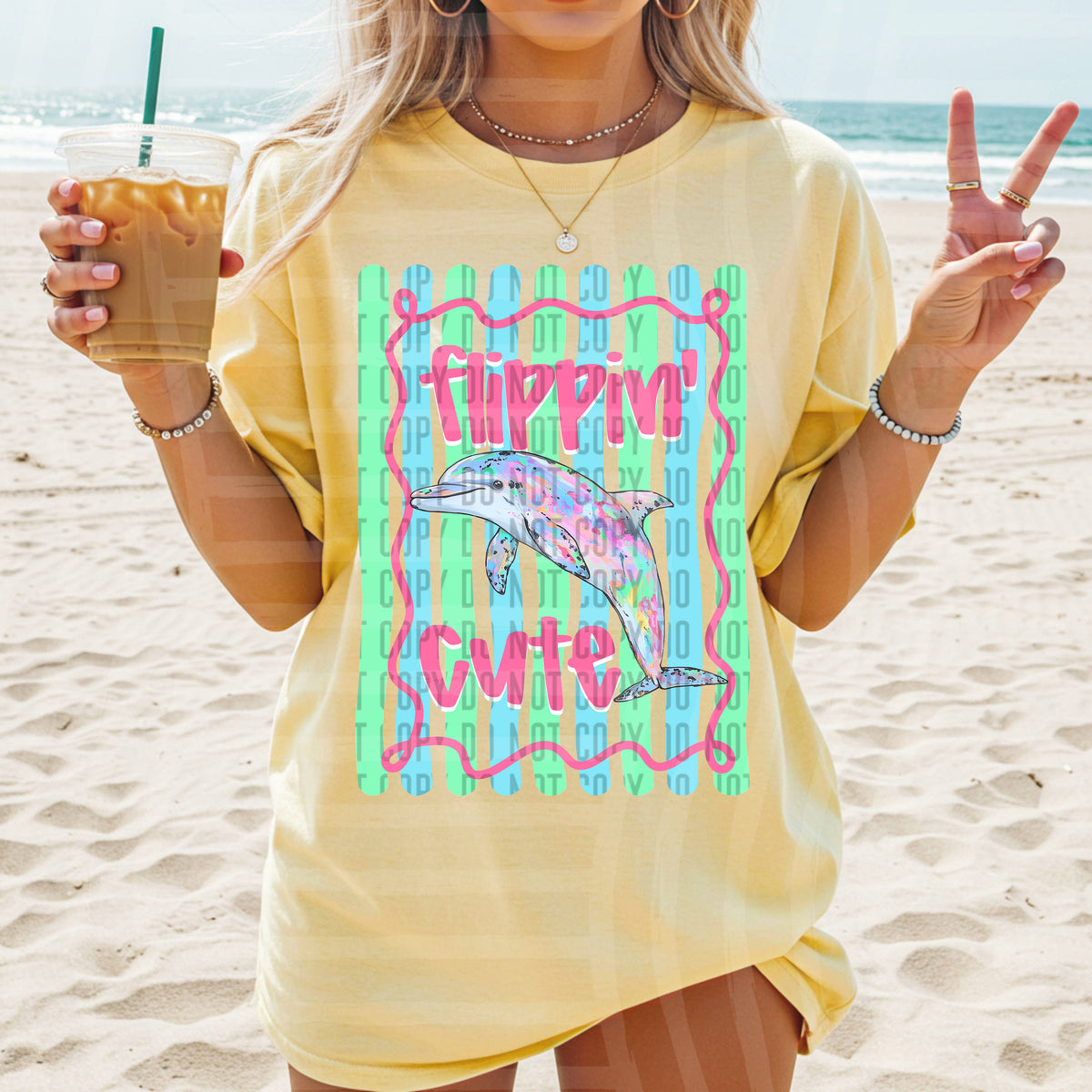 flippin cute dolphin colorful background (caplinger) DTF transfer