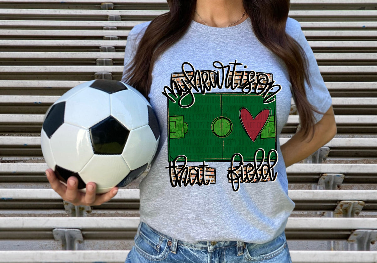 My heart is on that field SOCCER Crimson heart (Caplinger) DTF transfer