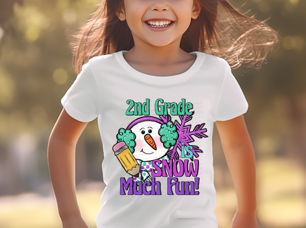 2nd Grade Is Snow Much Fun Girl Snowman with Pencil and Snowflakes 117003 DTF Transfer
