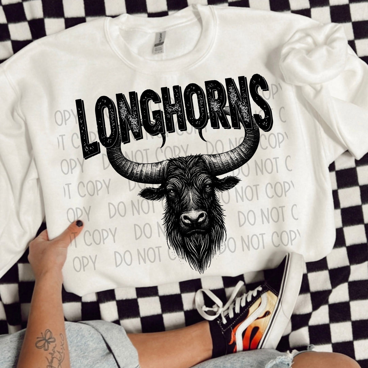 Longhorns black/white outline DTF transfer