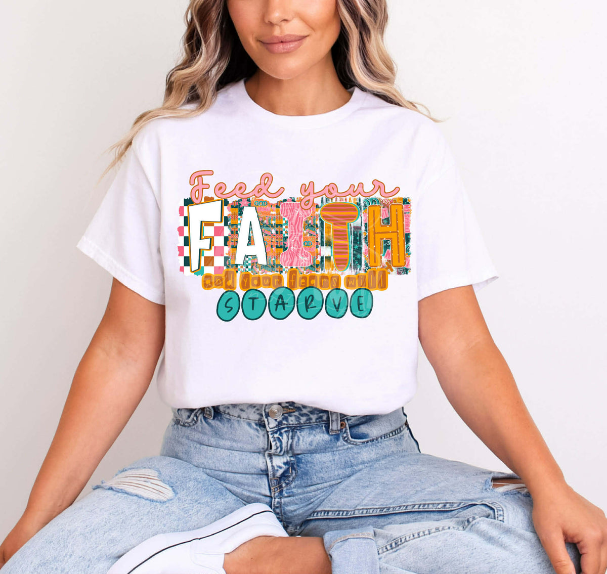 Feed your faith (teal orange and pink) (C’s) DTF Transfer