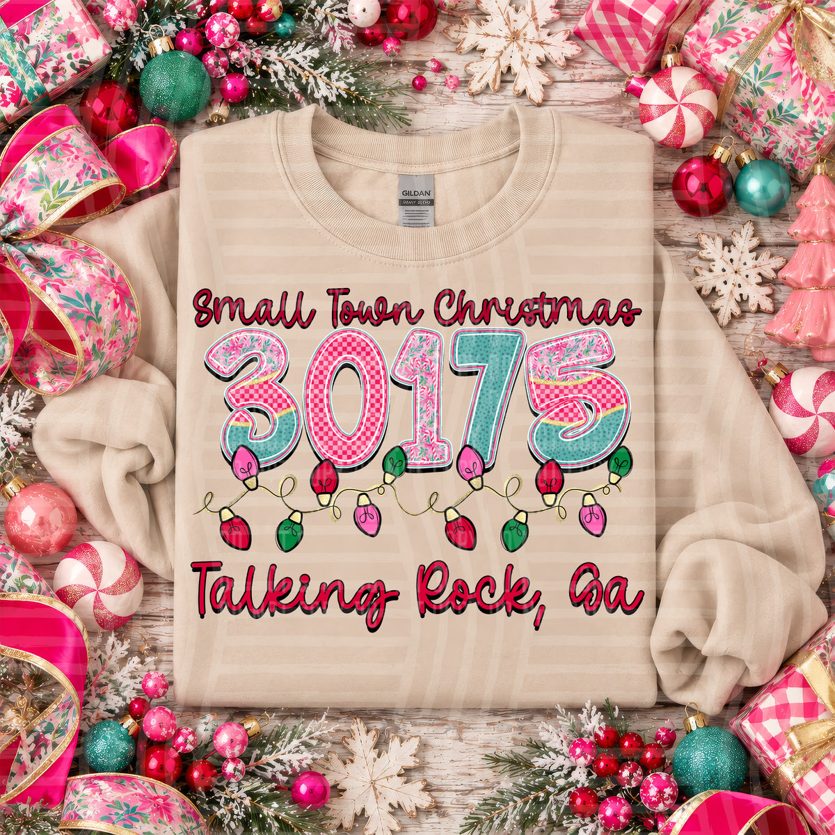30175 small town christmas zip, town, state (caplinger) DTF Transfer